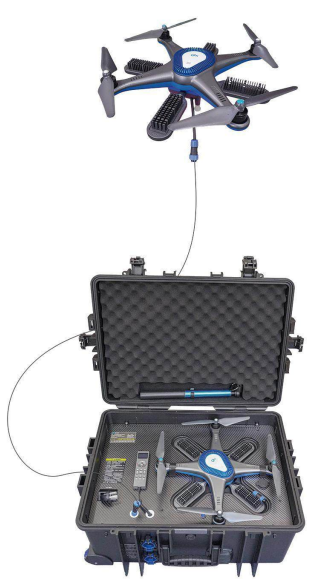 Sistema portátil de dron con cable para iluminación